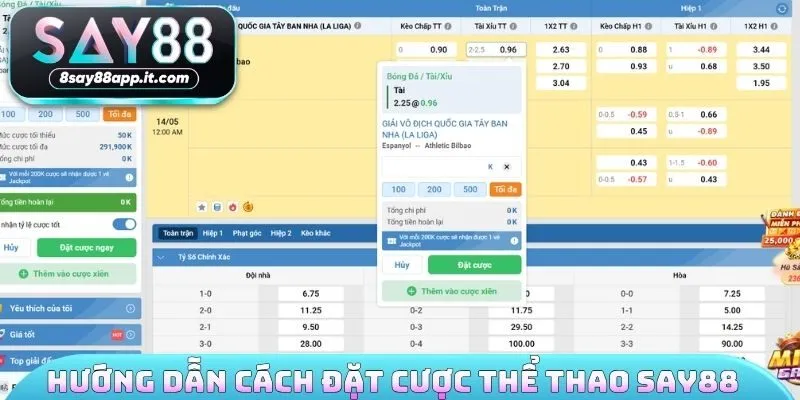 Hướng dẫn cách đặt cược tại thể thao SAY88